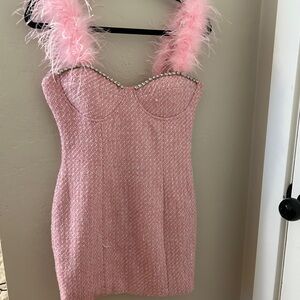 Fashion Nova Pink Tweed Dress with Rhinestone Trim